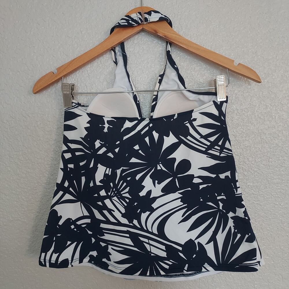 Caribbean Joe White & Blue Palm Floral Tankini Size 8 - Picture 4 of 7